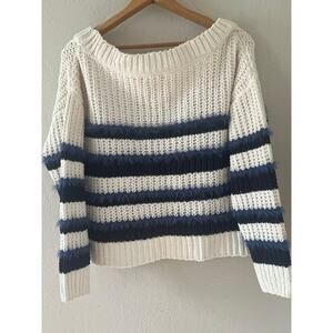 Women's It's Our Time Knit Stripped  Off the Shoulder Winter Sweater Size Medium